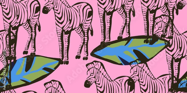 Obraz Bright zebra and leaves pattern