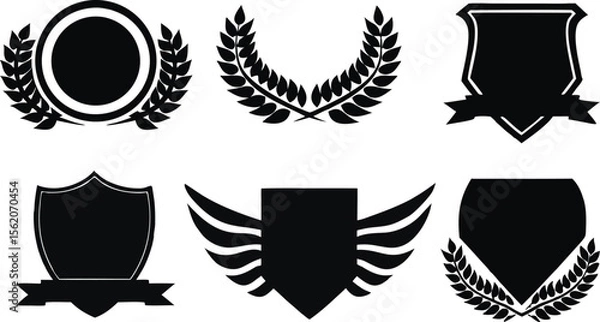 Fototapeta Minimalistic Vector Symbols,Shields,Laurel Wreaths, Wings, and Ribbons,Elegant Vector Icons,Wings,shield with wings vector illustration,Wings flat icon,minimal silhouette,banners for logo design set,A