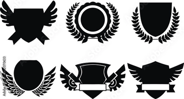 Fototapeta Minimalistic Vector Symbols,Shields,Laurel Wreaths, Wings, and Ribbons,Elegant Vector Icons,Wings,shield with wings vector illustration,Wings flat icon,minimal silhouette,banners for logo design set,A
