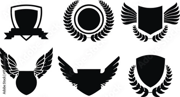 Fototapeta Minimalistic Vector Symbols,Shields,Laurel Wreaths, Wings, and Ribbons,Elegant Vector Icons,Wings,shield with wings vector illustration,Wings flat icon,minimal silhouette,banners for logo design set,A