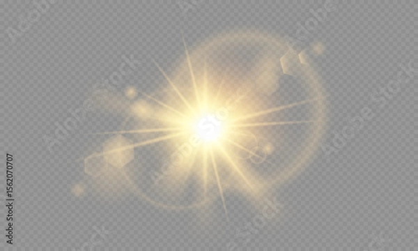Fototapeta Vector transparent sunlight. Special lens flare light effect isolated on transparent background. Bright shining sun rays for design.