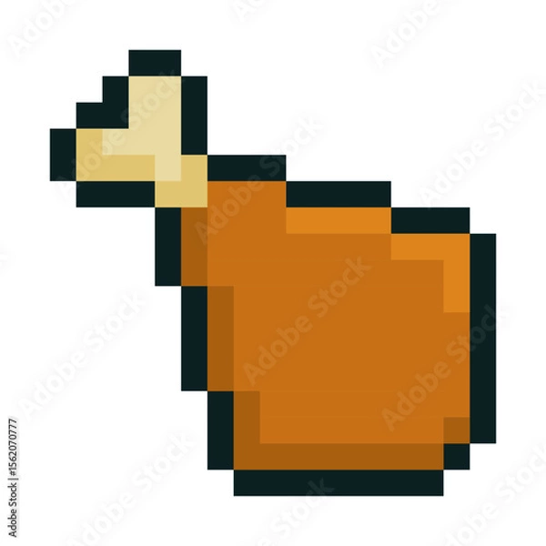 Fototapeta Fried chicken drumstick illustrated in retro 8 bit pixel art style isolated on white background. A nostalgic food emoji perfect for games, mobile interfaces, fast food branding and digital food design