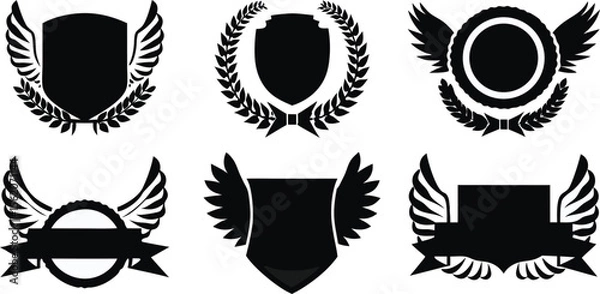 Fototapeta Minimalistic Vector Symbols,Shields,Laurel Wreaths, Wings, and Ribbons,Elegant Vector Icons,Wings,shield with wings vector illustration,Wings flat icon,minimal silhouette,banners for logo design set,A