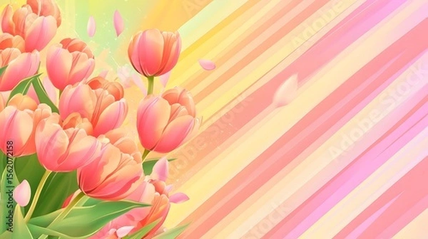 Fototapeta Vibrant Pink Tulip Bouquet Spring Floral Background