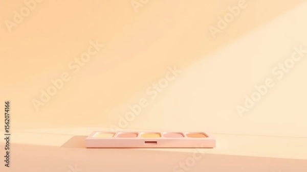 Obraz Minimalist presentation of pastel colored containers on a warm backdrop with a soft light ray
