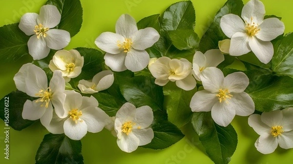 Fototapeta Beautiful White Apple Blossoms Green Leaves Floral Arrangement
