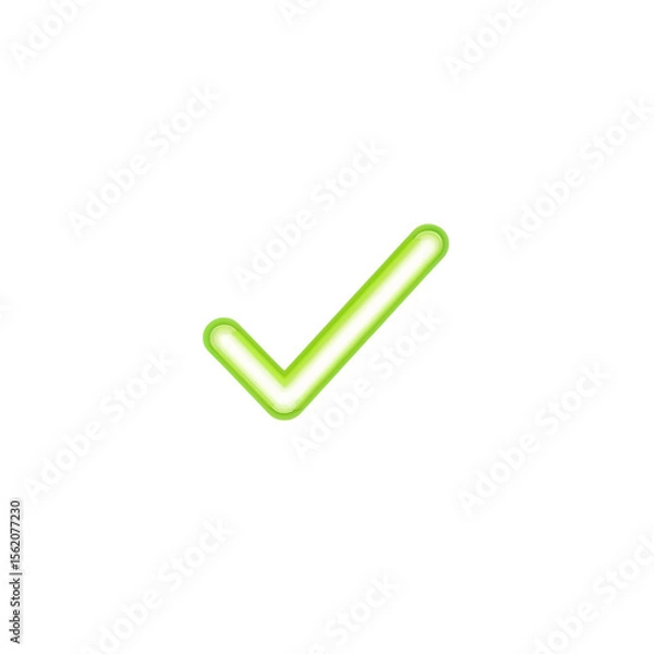 Fototapeta Glowing neon green check mark sign against a transparent background, suitable for highlighting success, completion, or approval.