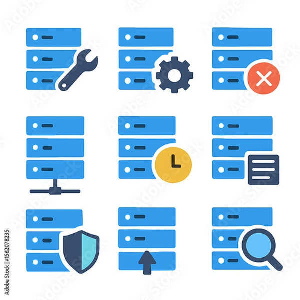Obraz Server maintenance and optimization icons for data management and network security
