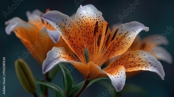 Fototapeta Vibrant orange lilies in full bloom showcasing intricate details against a soft-focus background