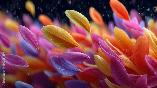 Fototapeta Vibrant petals swirling in a colorful dance, creating a mesmerizing floral explosion against a dark backdrop