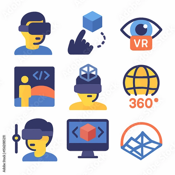 Fototapeta Virtual reality experience technology icons set showcasing immersive digital environments