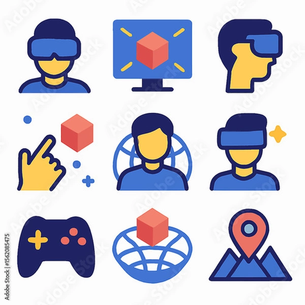 Fototapeta Virtual reality icons set representing modern technology and digital experiences