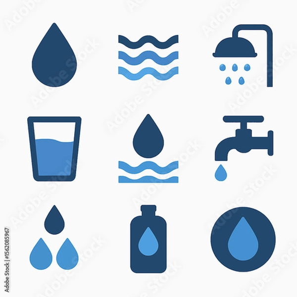 Fototapeta Water conservation vector icons symbolizing usage, purity, and sustainable practices