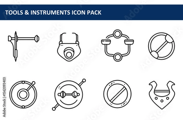 Fototapeta Line art illustration of tools and instruments with a flat design style. Simple, graphic icons of tools, equipment, or devices with a detailed presentation for a tools and instruments icon pack.