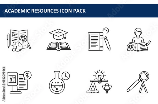 Fototapeta Academic resources icon pack depicting various elements of education and research.