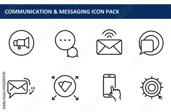 Fototapeta Communication & Messaging Icon Pack. Collection of simple, black and white line icons for various communication methods. General icons for a wide variety of apps and uses.