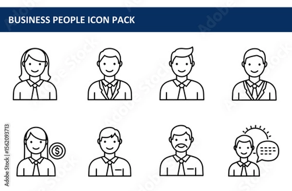 Fototapeta Business people icons in professional attire, diverse in age and gender, with neutral expressions.