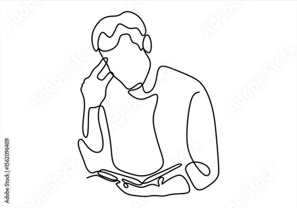 Fototapeta Man Reading and Thinking A Line.  line icon-continuous line drawing. Editable stroke.