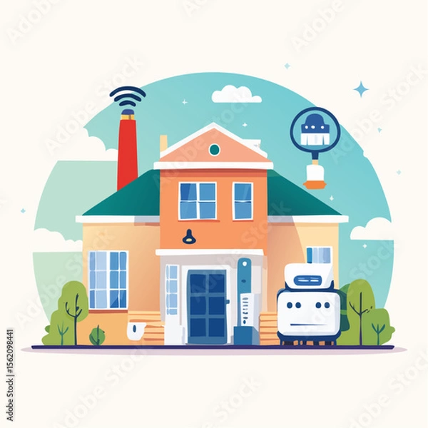 Fototapeta Flat vector icon pack of smart home devices- thermostat, smart speaker, door lock, camera