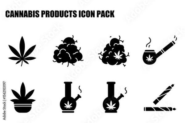 Obraz Cannabis products icon pack. various types of cannabis products displayed in a simplified, graphic style.