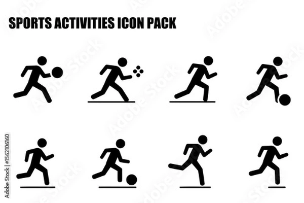 Obraz Simple black and white sports icons showing various activities. General demographic icons of people engaged in sports-like activities in a simple, flat style.