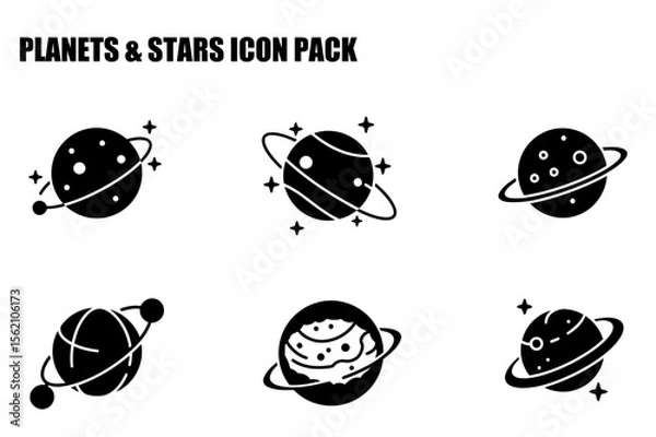 Obraz Planets and stars icon pack featuring stylized representations of planets in orbit.