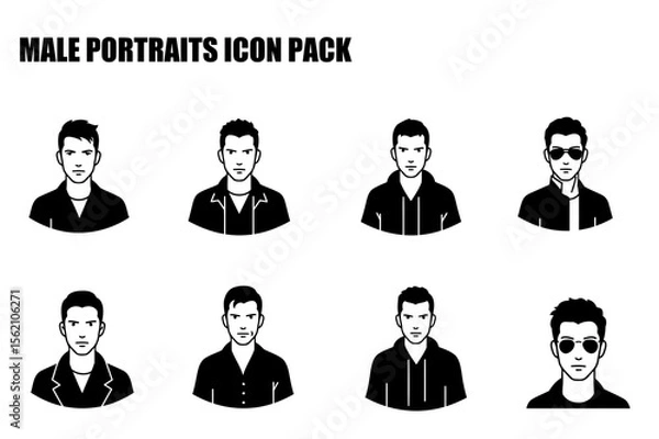 Obraz Male portrait icons in various casual and trendy attire. Neutral expressions and simple line art style set against a plain white background.