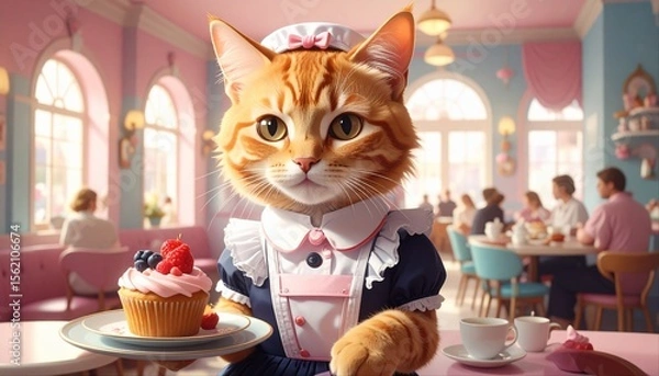 Obraz メイド喫茶で働くAIネコ