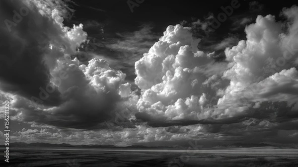 Fototapeta Epic Monochrome Cloudscape Over a Vast Plain