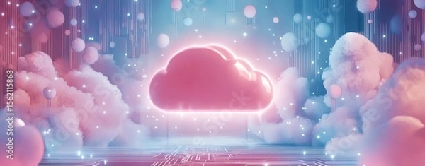 Fototapeta Glowing Neon Visualization of Modern Cloud Technology