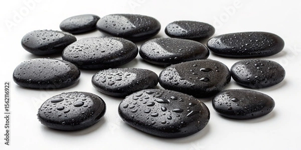 Obraz Black spa stones with water droplets isolated on white background