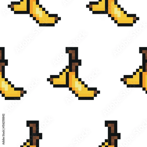 Obraz pattern with exotic fruit in pixel art style, namely banana icons, retro 8-bit graphics style with visible square pixels and minimal color palette