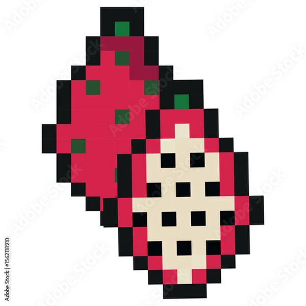 Obraz pixel art style exotic fruit icon, namely dragon fruit icons, retro 8-bit graphics style with visible square pixels and minimal color palette