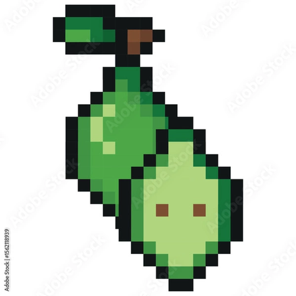 Obraz garden fruit in pixel art style namely green pear icon, retro 8-bit graphics style with visible square pixels and minimal color palette