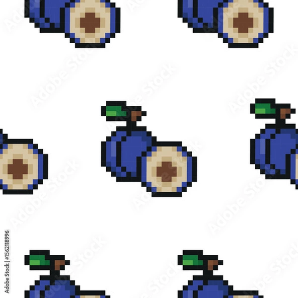 Obraz pixel art style garden fruit pattern, namely plum icons, retro 8-bit graphics style with visible square pixels and minimal color palette