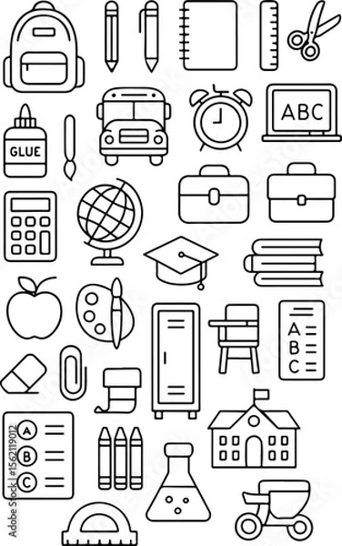 Obraz simple back to school icon set with various stationery and school symbols
