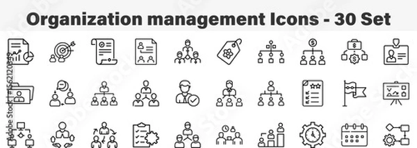 Fototapeta Organization management Icons 30 Set. Line Art Icon Collection. Editable Stroke. Vector Illustration