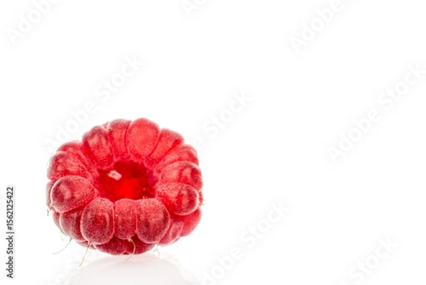 Fototapeta Fresh sweet raspberries isolated on white background, macro.