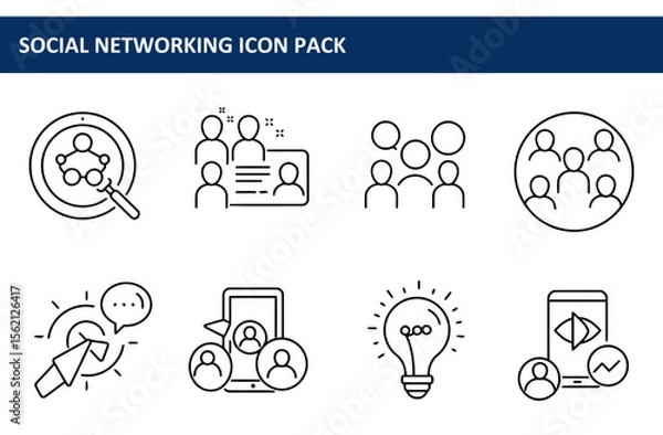 Obraz Social networking icons in a simple line art style for a digital platform. Modern design elements depict various social media actions and interactions.