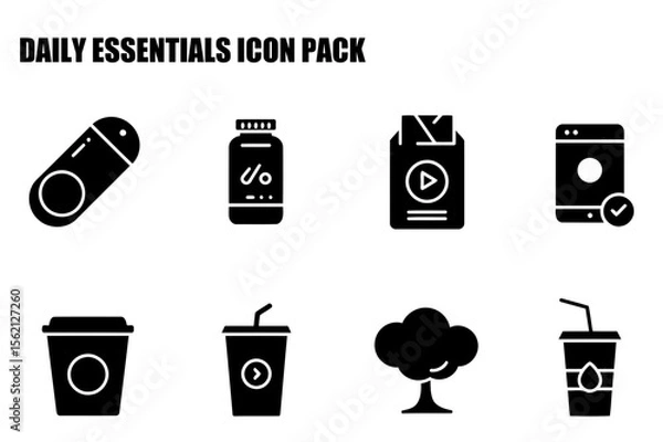 Fototapeta Daily essentials icon pack featuring various everyday items.