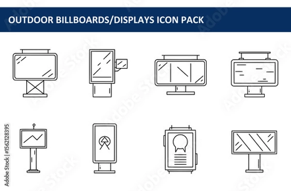 Obraz Outdoor billboard and display icons in various styles. Simple line drawings of different types of outdoor advertising displays.