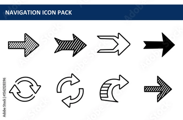 Obraz Collection of various directional arrows in a flat design style. Simple graphic elements for navigation or guidance.