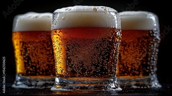 Obraz Three Beers Dark Background.
