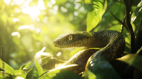 Obraz Exotic rainbow reptile crawling in leaf jungle high resolution picture