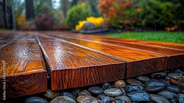 Obraz Wet Decking After The Rain.