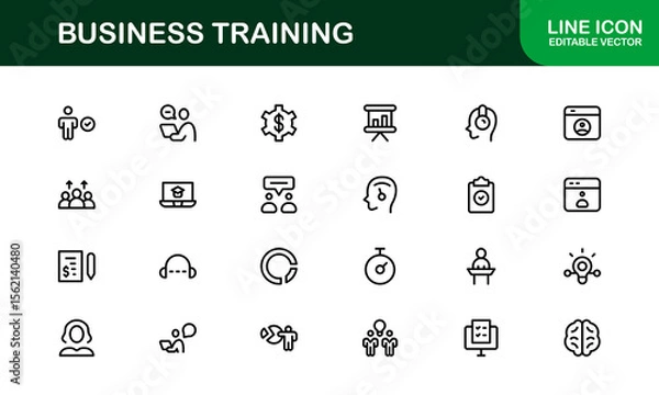 Fototapeta Business Training Line Icon Set – Modern, Minimal, Professional Outline Icons for Coaching, Workshop, Mentorship, Development, and Corporate Skills