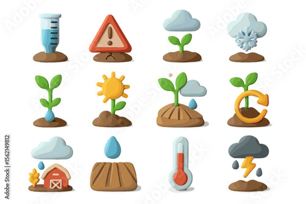 Fototapeta Weather and agriculture icons with plants and climate elements