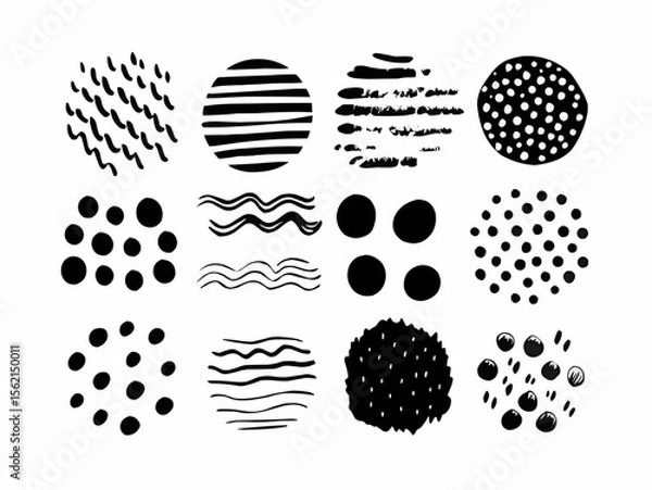 Obraz Collection of twelve hand drawn black and white circles with different patterns and textures inside them