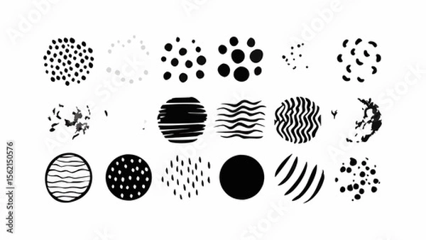 Obraz Collection of abstract black and white circular designs with varied textures and patterns displayed