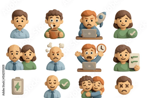 Obraz Claymation workplace emotions and situations with diverse characters